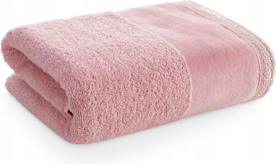 Emi fürdőlepedő 50x90 cm rózsaszín bolyhos pamut díszített