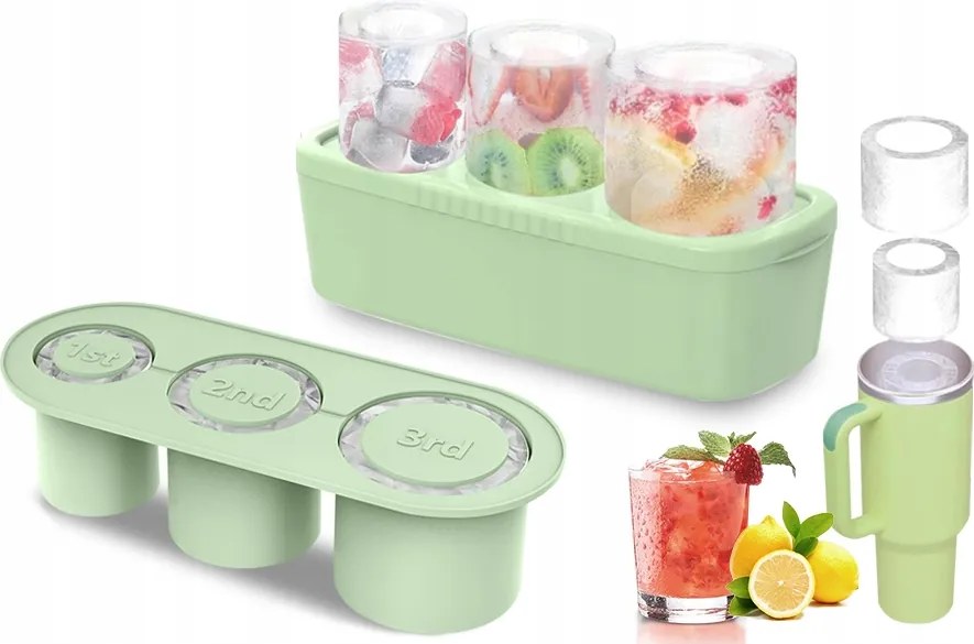 Szilikon jégtálca fedéllel, három rekesszel, italokhoz alkalmas