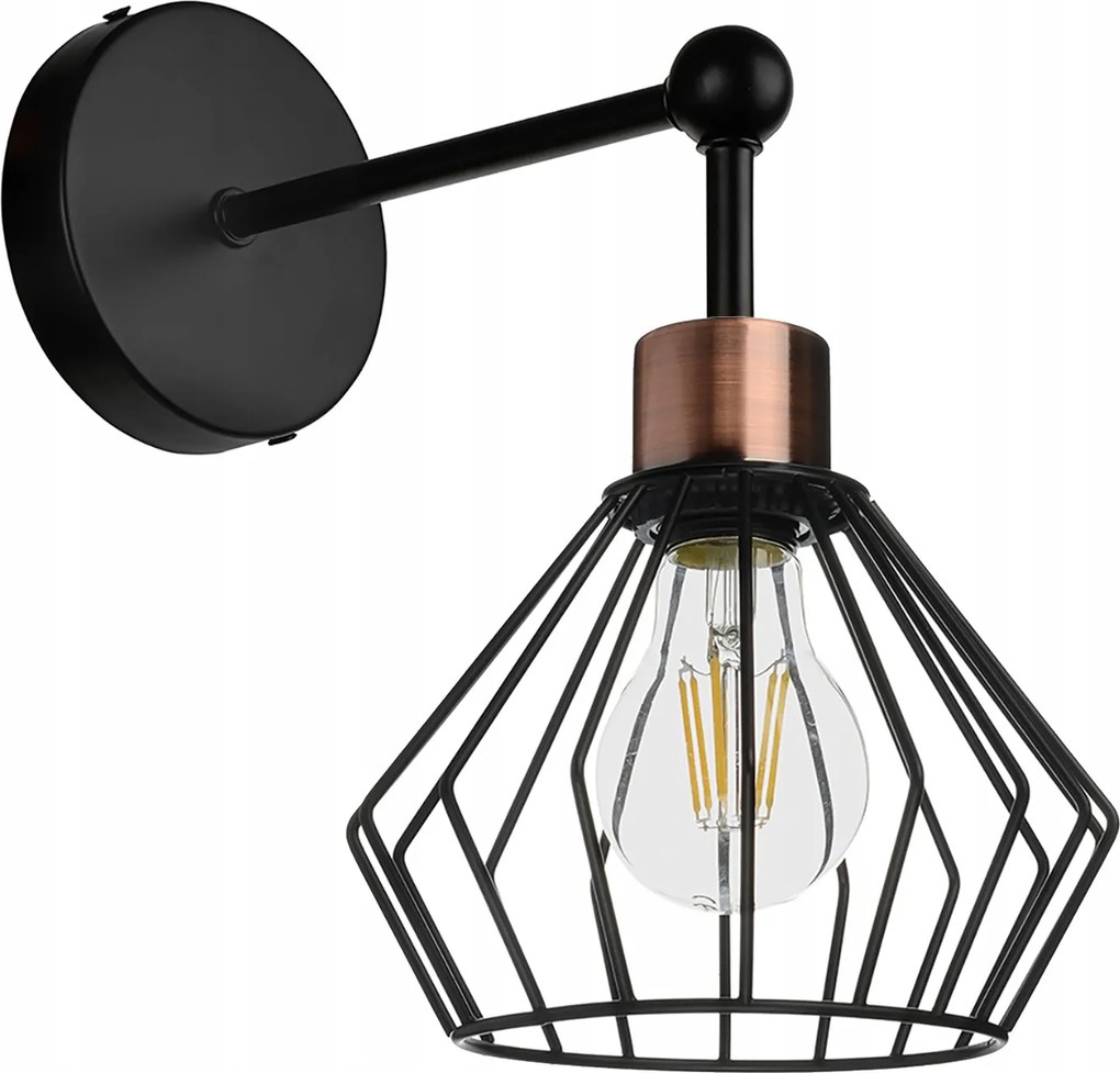 Fali lámpa Led Loft Drótos Fali Lámpa Fekete Réz Nappali