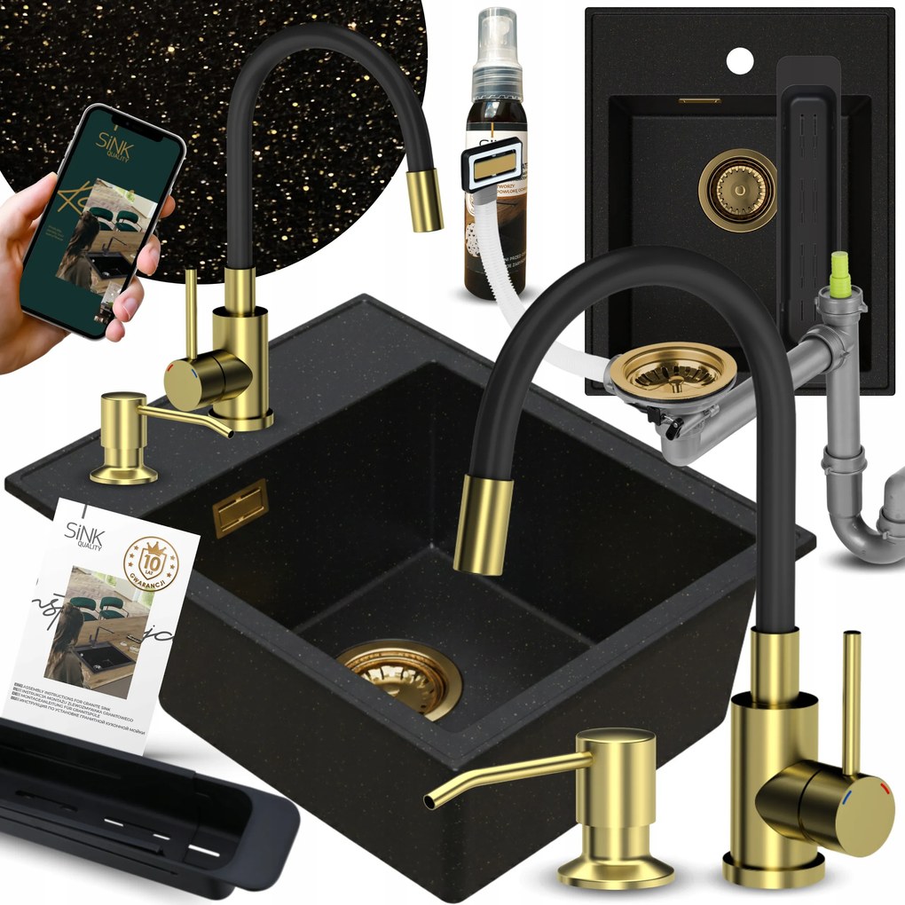 Gránit Mosogató 50 Arany Csepegtetővel Csaptelep Folyadék 13AZ1BEN