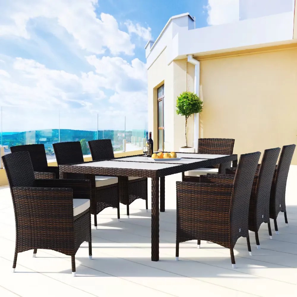 Casaria® Kerti rattan szett Berlin 1+8 - barna