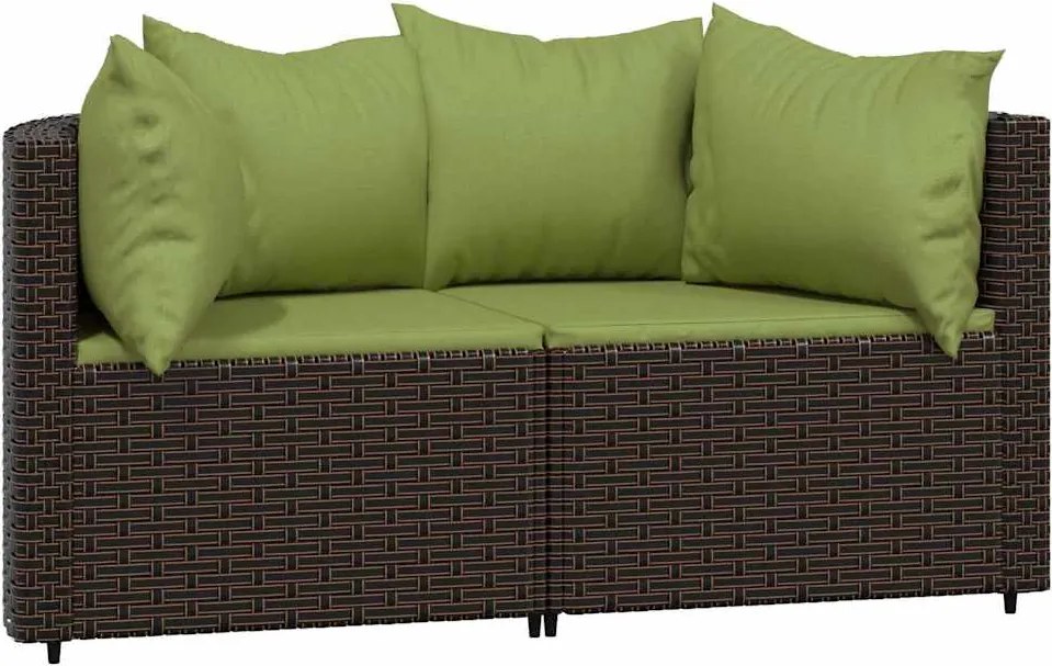 vidaXL 2 db barna polyrattan kerti sarokkanapé párnákkal