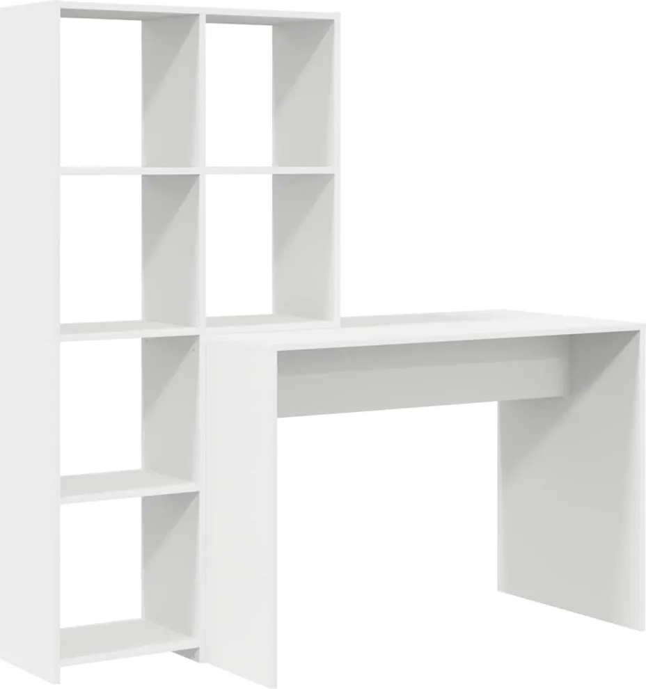 vidaXL Asztal polcokkal tárolóval Fehér 138,5 x 55 x 143 cm Faanyag