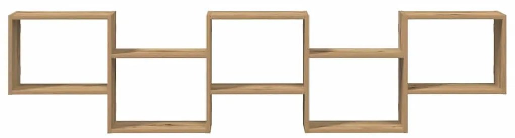 kézműves tölgy színű szerelt fa fali kockapolc 5 rekeszes színű