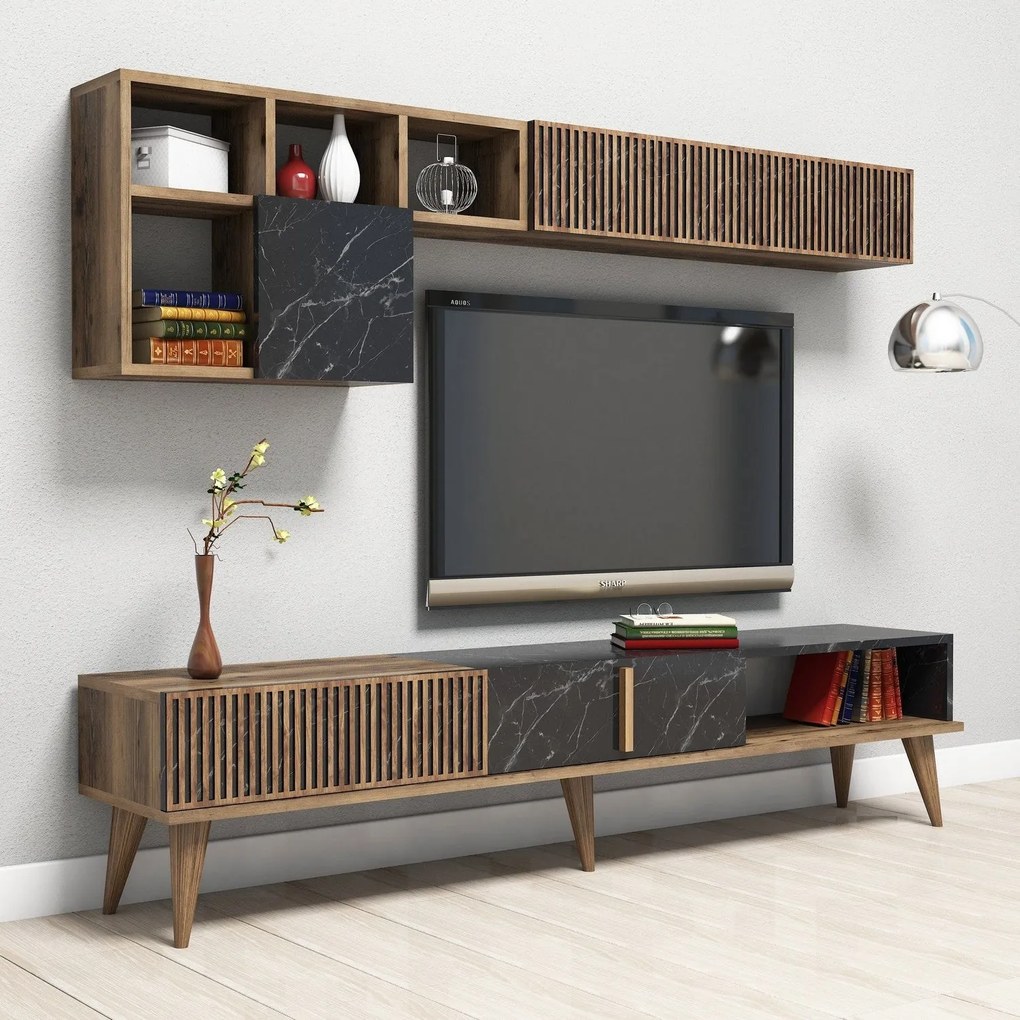 TV szekrény Milan - Diós, Fekete