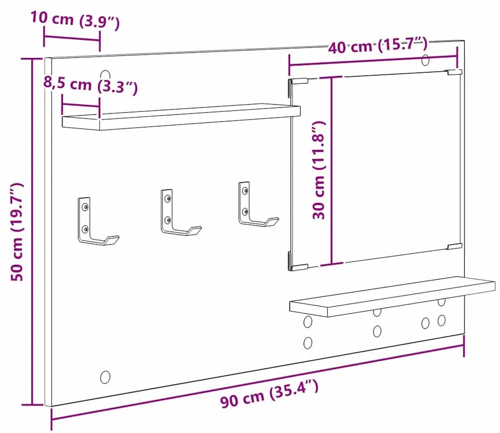 Fali Kabáthorog polcokkal Beton szürke 90 x 10 x 50 cm Faanyag