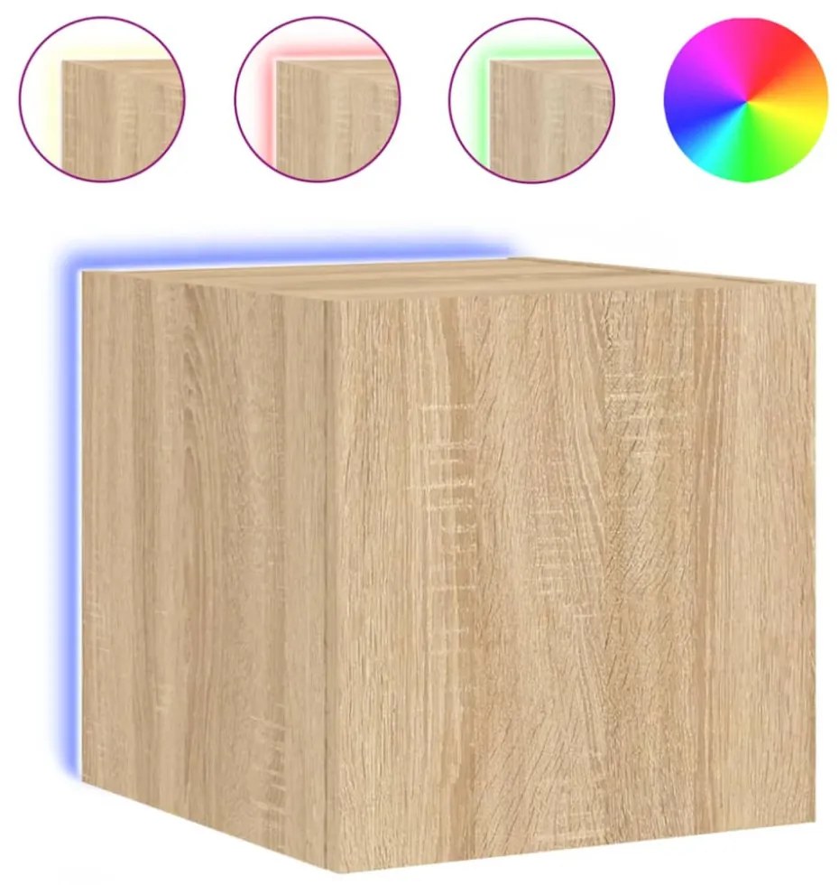 2 db sonoma tölgy színű fali TV-szekrény LED-del 30,5x35x30 cm