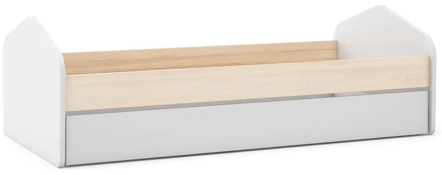 Fehér-natúr színű gyerekágy borovi fenyő dekorral, kihúzható pótággyal 90x200 cm Estefania – Marckeric
