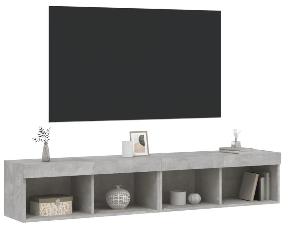 2 db betonszürke TV-szekrény LED-világítással 80x30x30 cm
