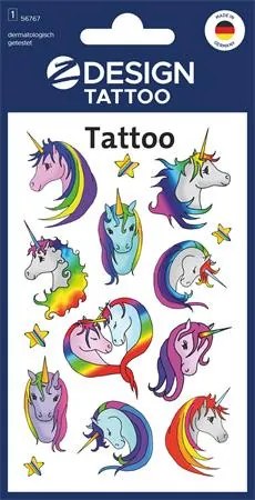 Matrica, tetoválás, 1 ív, 76x120 mm, AVERY ZWECKFORM, Z-Design No.56767, unikornisok (AY56767)