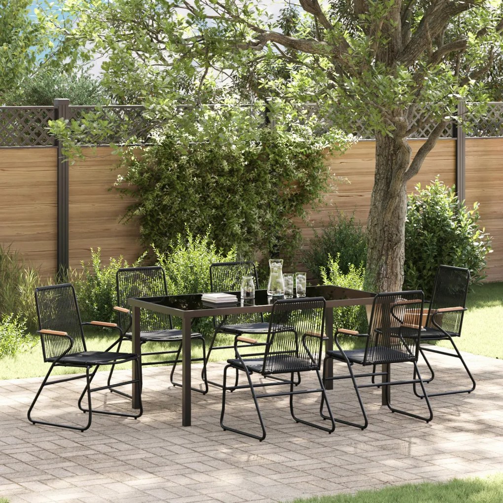 7 Részes Kerti Étkező Szett Fekete PVC Rattan