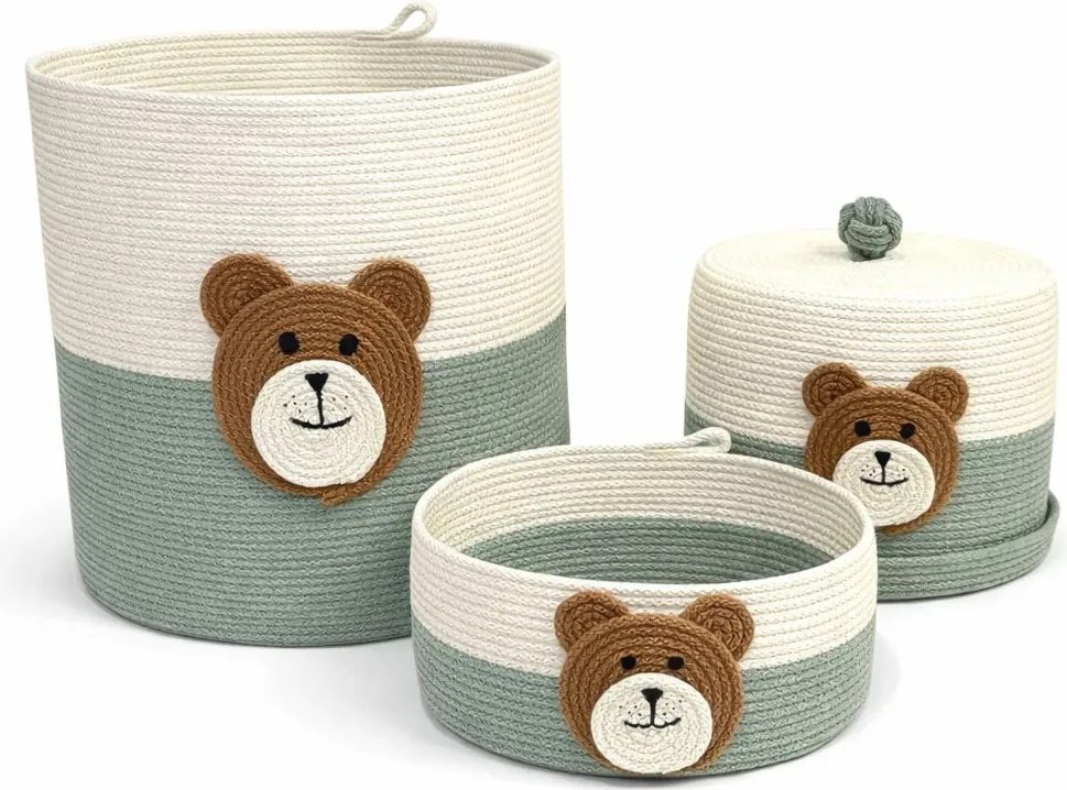 3 Db-os Pamut Maci Kosár Szett Gyerekszobába Lengyelországban Készült