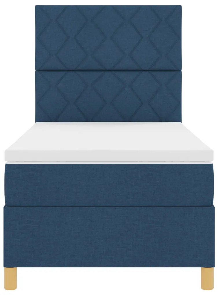 Box Spring Ágy Matraccal & LED Kék 90x190 cm Szövet