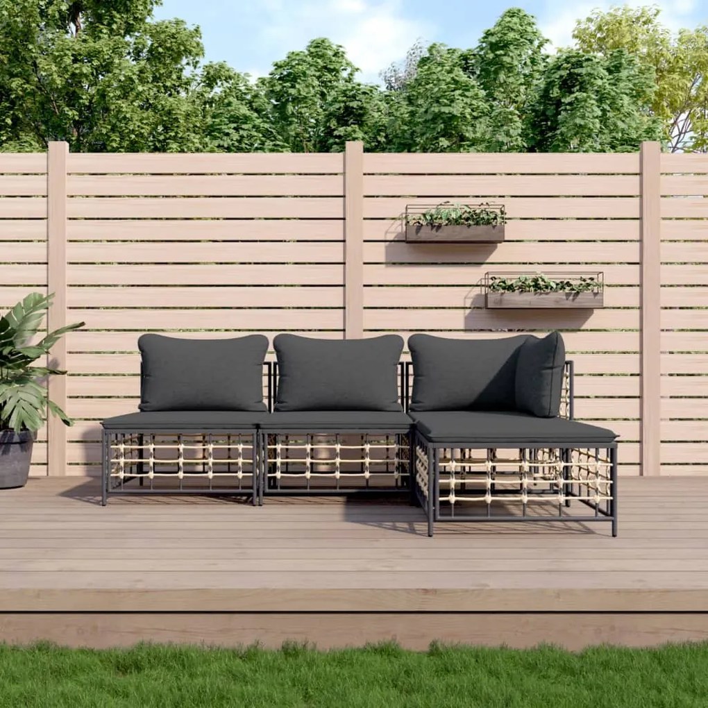 4 részes antracitszürke polyrattan kerti ülőgarnitúra párnákkal