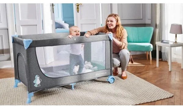 KINDERKRAFT JOY utazóágy szürke-kék színben
