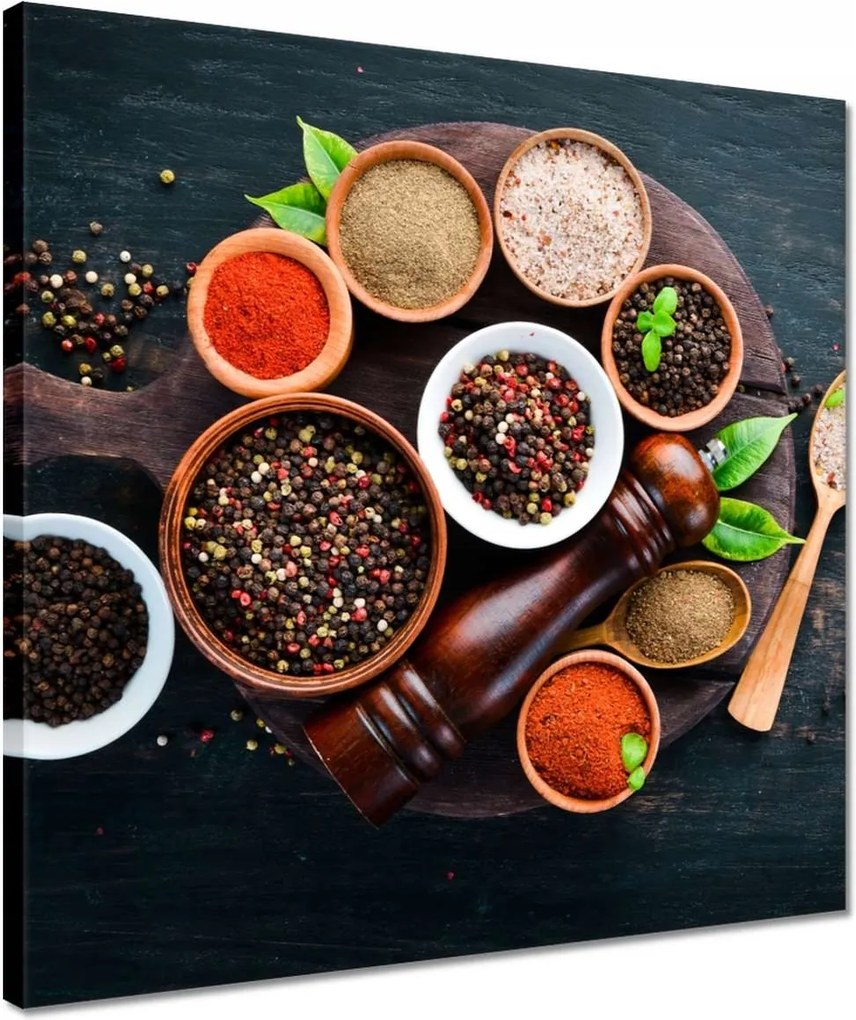 Vászonkép 40x40 Bors színes só deszka