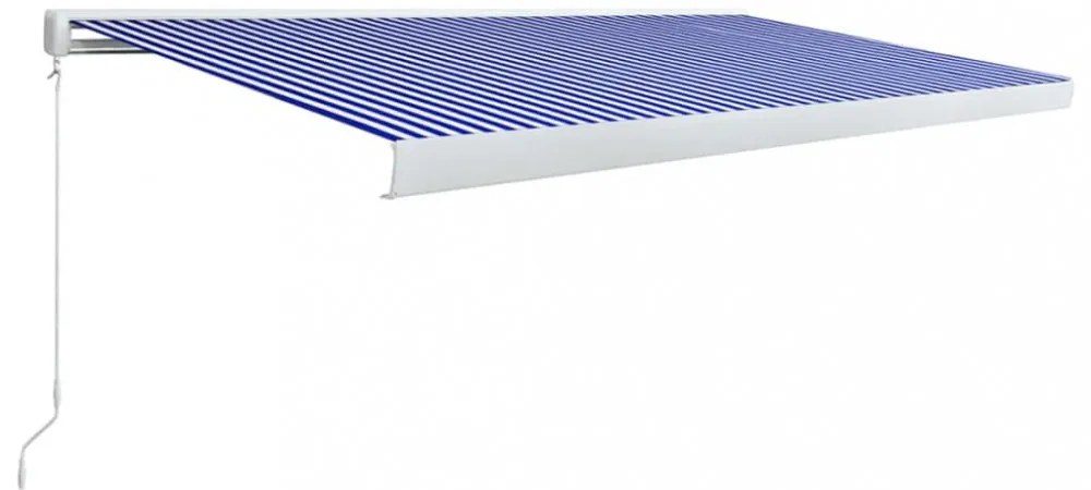 kék és fehér manuális, kazettás napellenző 500 x 300 cm