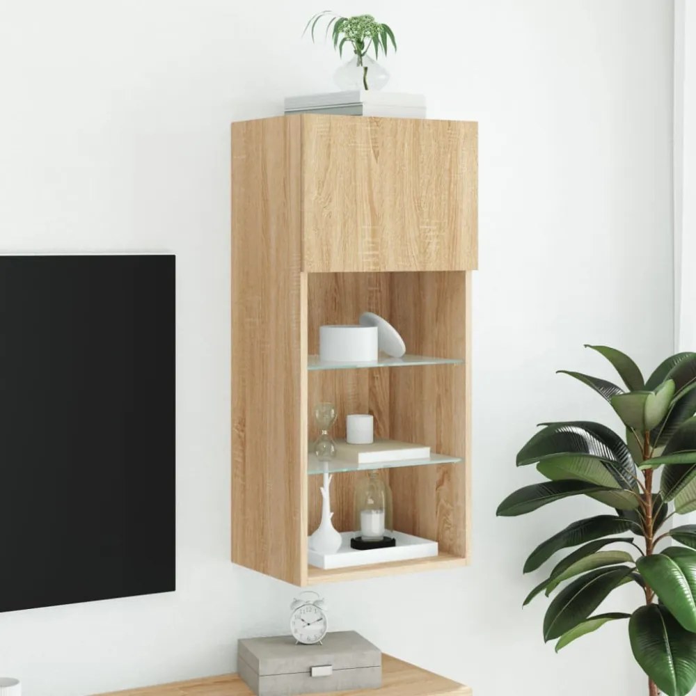 sonoma tölgy színű TV-szekrény LED-lámpákkal 40,5x30x90 cm