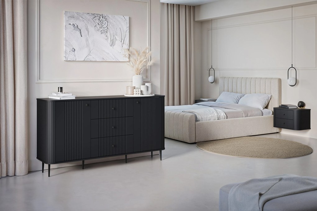 Vesper komód 160 cm fiókokkal lábakon - fekete / fekete lábak