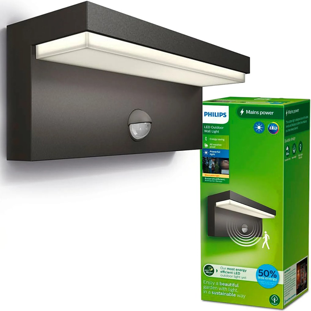 LED-es kerti lámpa Homlokzati fali lámpa Bustan 3,8W Mozgásérzékelő Philips