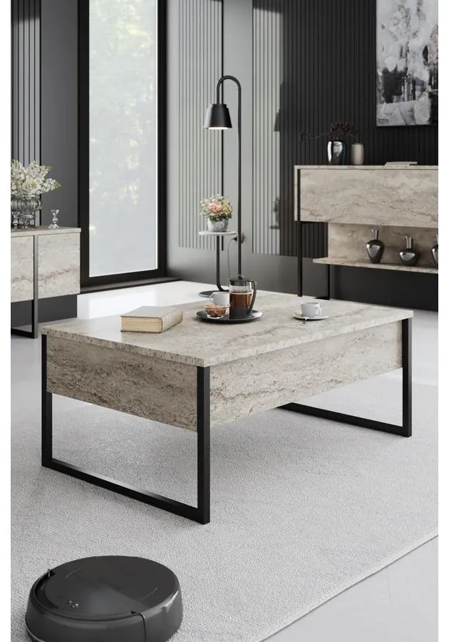 Dohányzóasztal Luxe - Travertine, Black