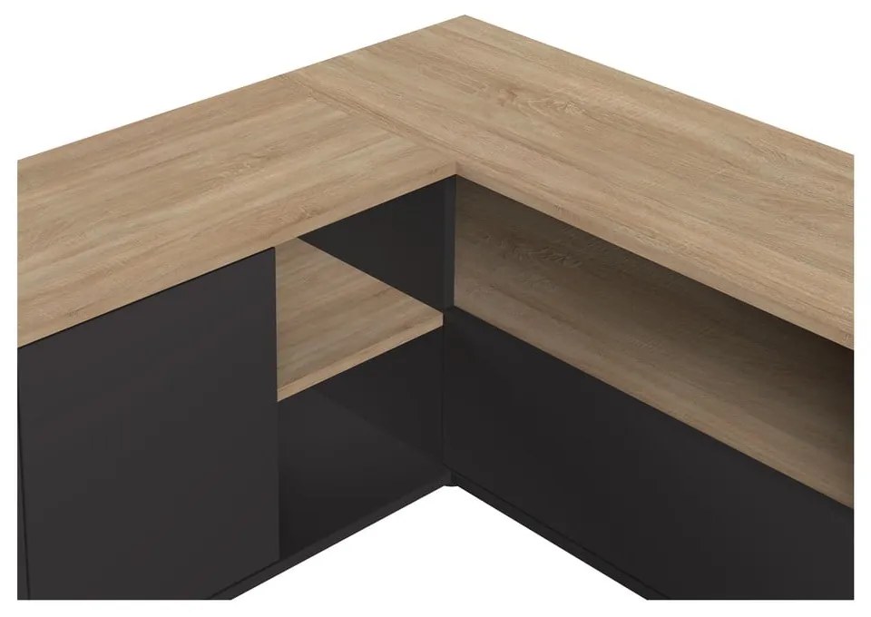 Fekete-natúr színű TV-állvány tölgyfa dekorral 90x45 cm Angle – TemaHome