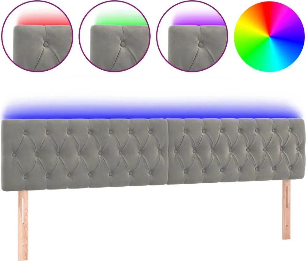 vidaXL világosszürke bársony LED-es fejtámla 200 x 7 x 78/88 cm