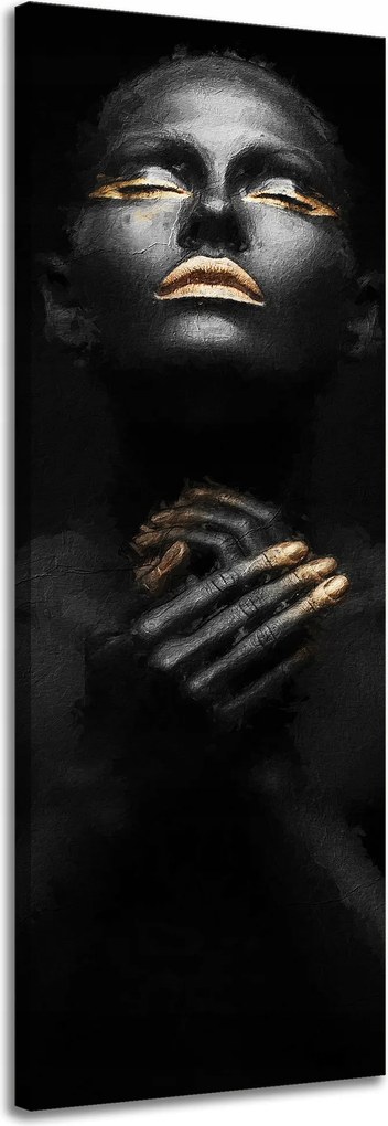 Vászonkép Fekete Nő Arany Köröm Száj Szemek 40x120 cm