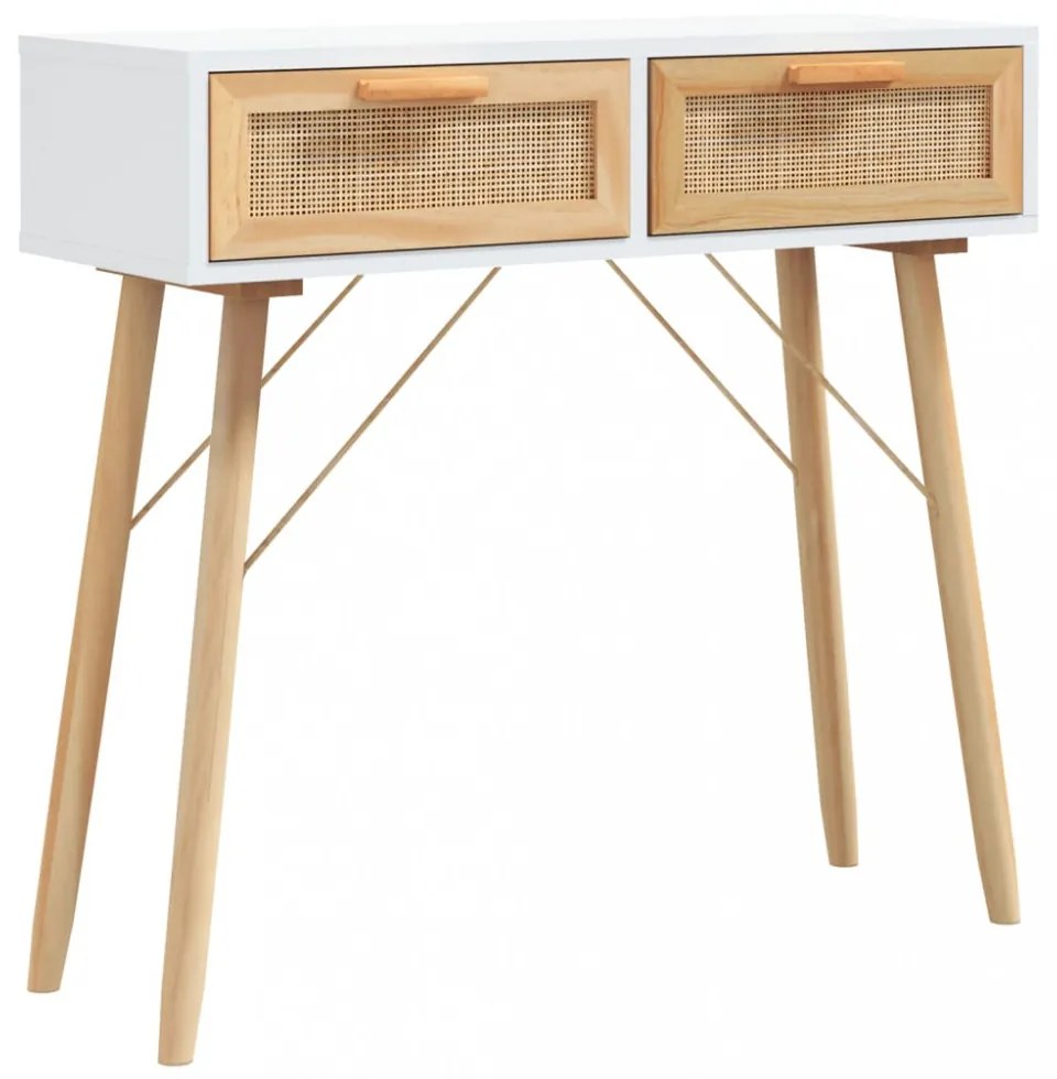 fehér tömör fenyő és természetes rattan tálaló 80x30x75 cm