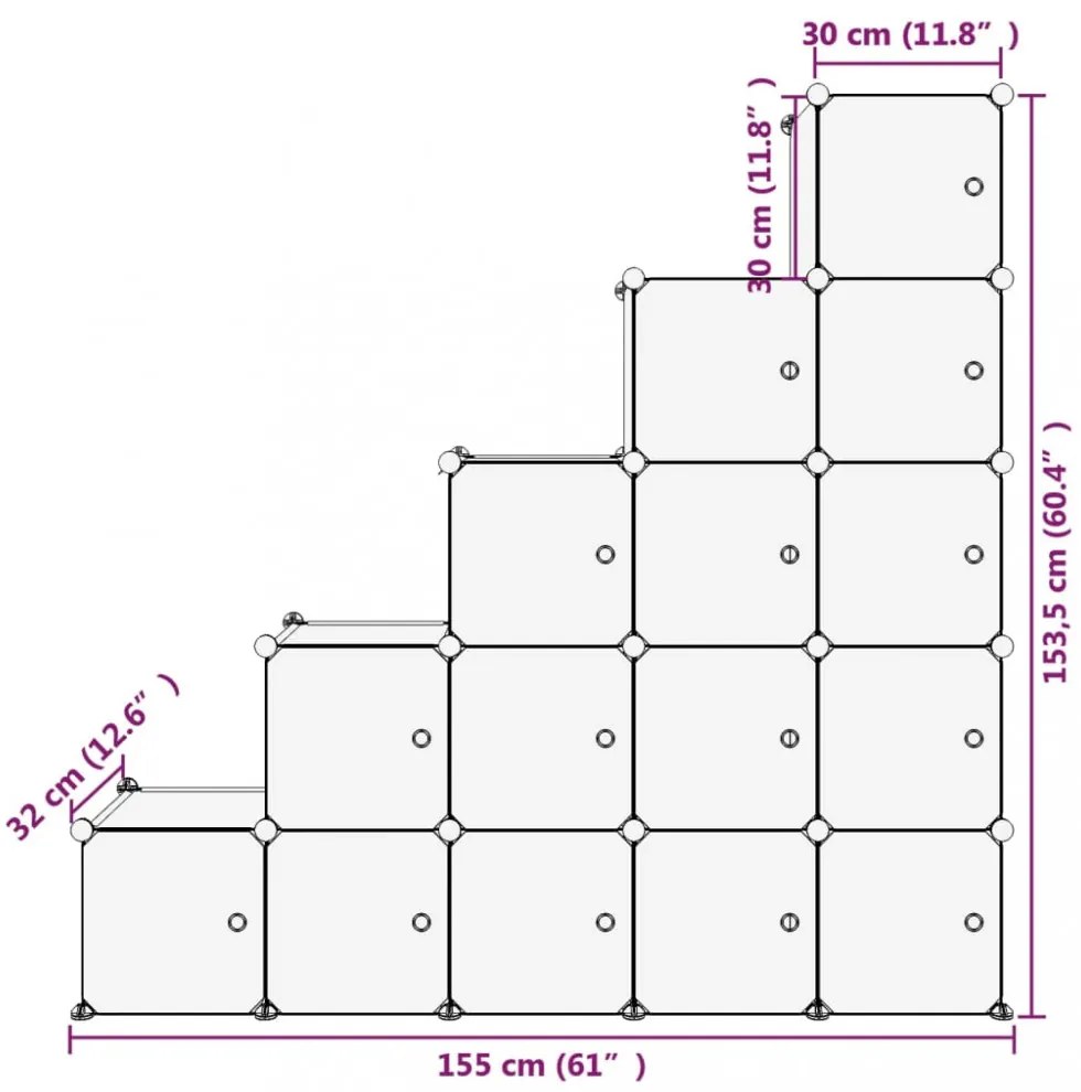 átlátszó PP tárolókocka-rendszerező 15 kockával és ajtókkal
