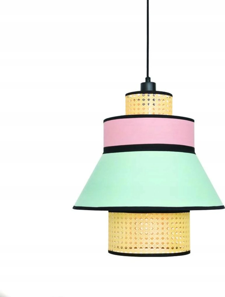 Aca Lighting függeszték 1XE27 Japan rózsaszín/mentol textil+rattan D42
