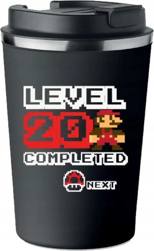 Prémium Termo Bögre fekete ajándék 20 éves Születésnapra Mario játék KT_397
