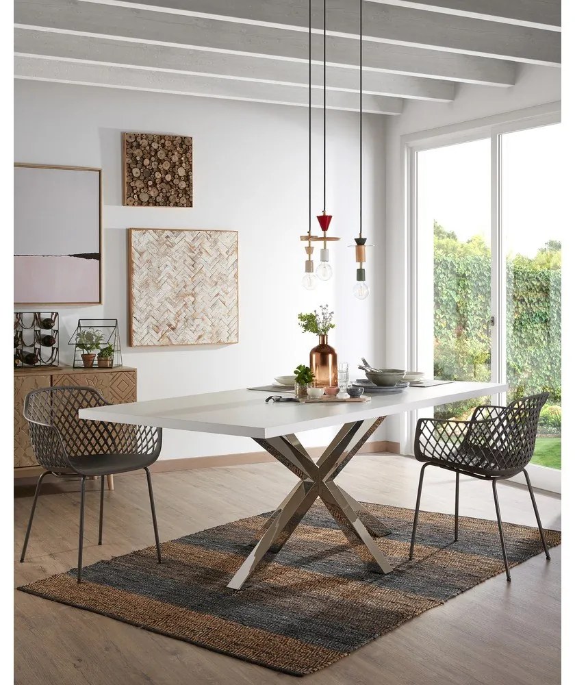 Arya fehér étkezőasztal rozsdamentes acél lábakkal, 160 x 100 cm - Kave Home