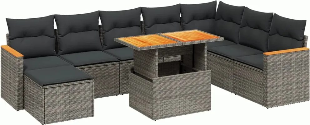 vidaXL 9 részes szürke polyrattan kerti ülőgarnitúra párnákkal