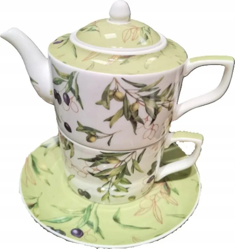 Tea for one Teáskanna kancsó csésze 480/220 ml motívum Zöld olíva