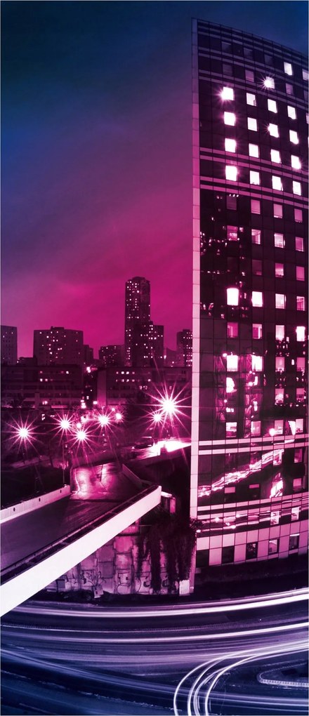 Flizelin fotótapéta Éjszakai panoráma város felhőkarcolók fények 91x211 +ragasztó