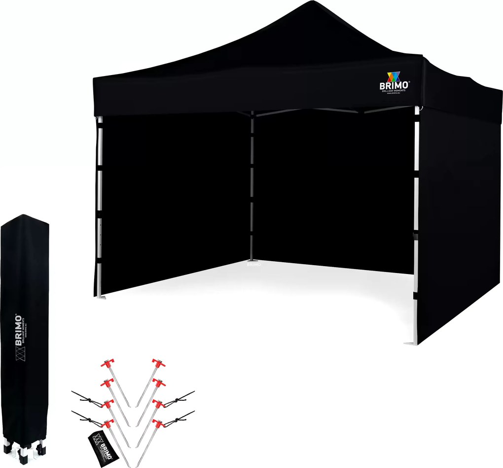 Szétnyitható pavilon 3x3m Ünnepségekre: Vízálló Védelem és Villámgyors Összecsukás - plusz 3 oldalfal - Fekete