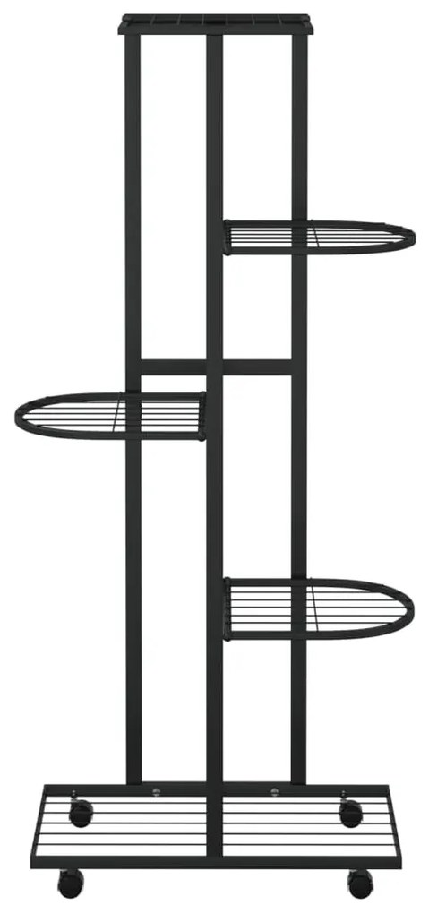 5-szintes fekete vas virágtartó állvány kerekekkel 44x23x100 cm