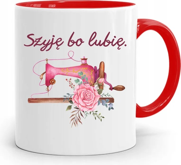 Piros Szabó Bögre Varrónő Nyakba Akasztható, Mert Szeretem A fényképes nyomatot