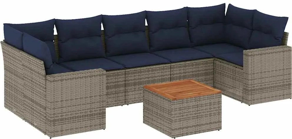 vidaXL 8 részes szürke polyrattan kerti ülőgarnitúra párnával