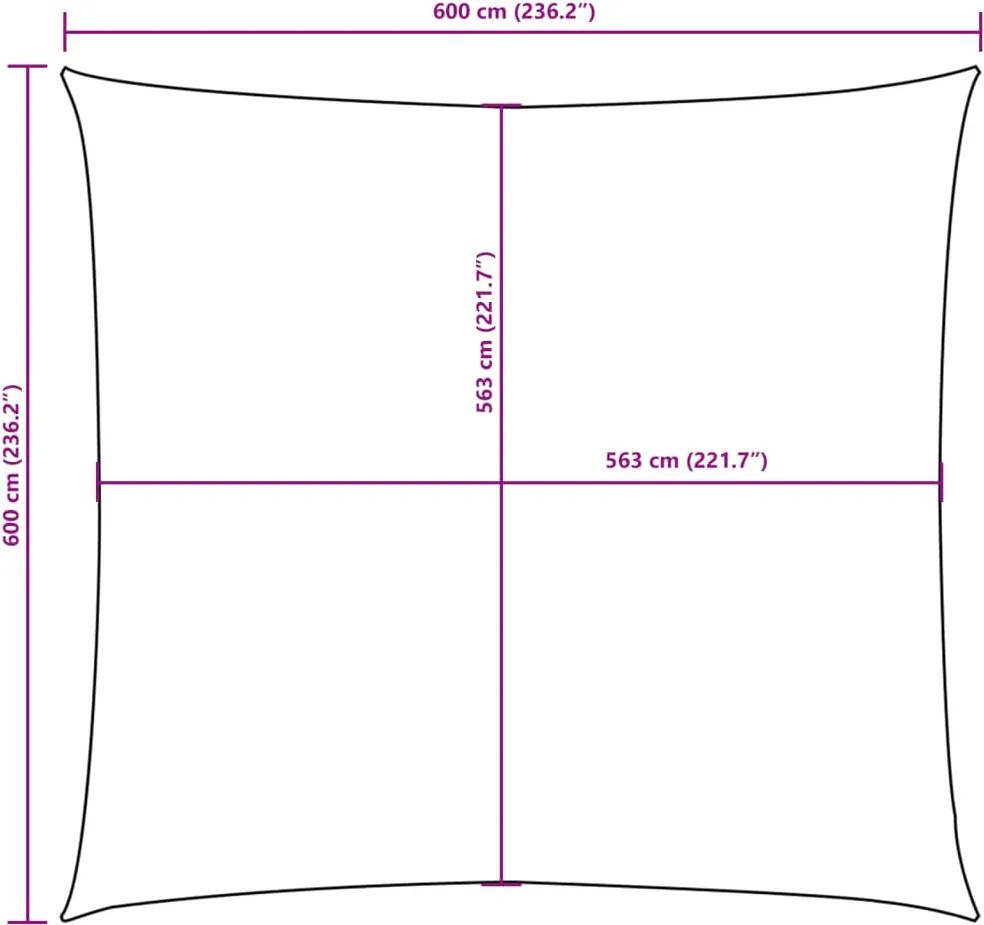 Barna négyzet alakú oxford-szövet napvitorla 6 x 6 m
