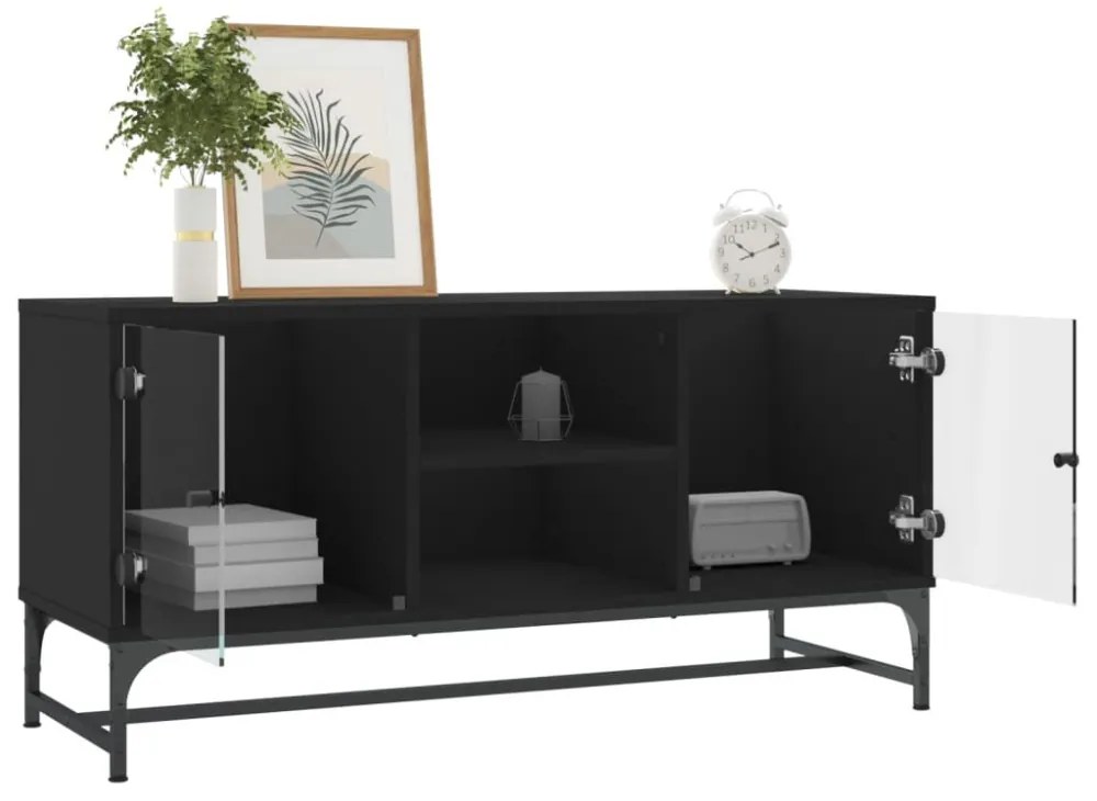 fekete TV-szekrény üvegajtókkal 102 x 37 x 50 cm