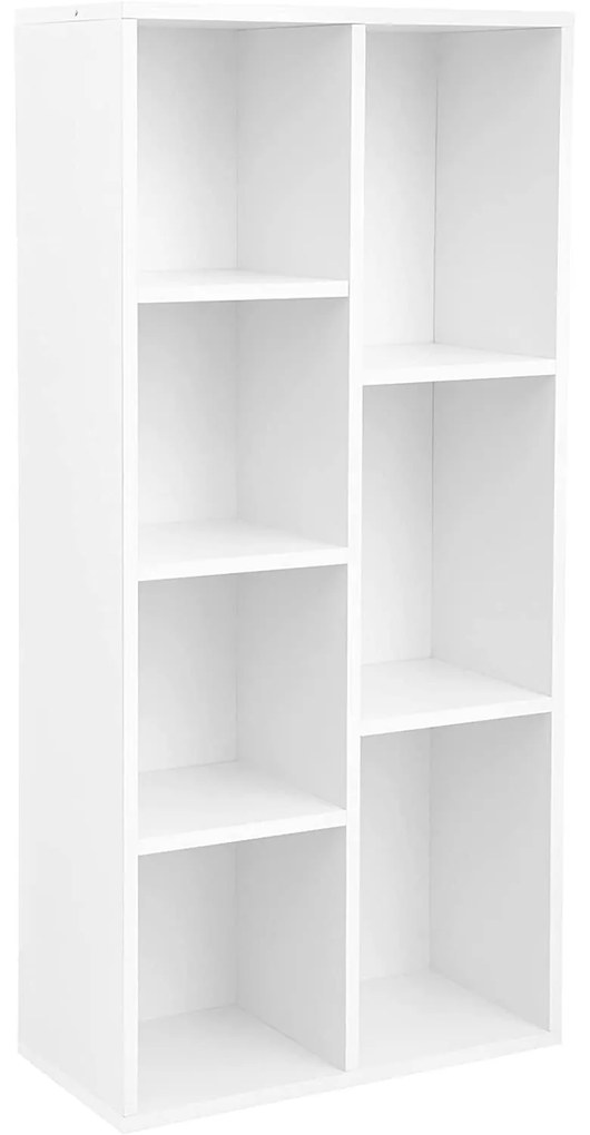 Könyvespolc, tároló 7 nyitott rekesszel, fehér