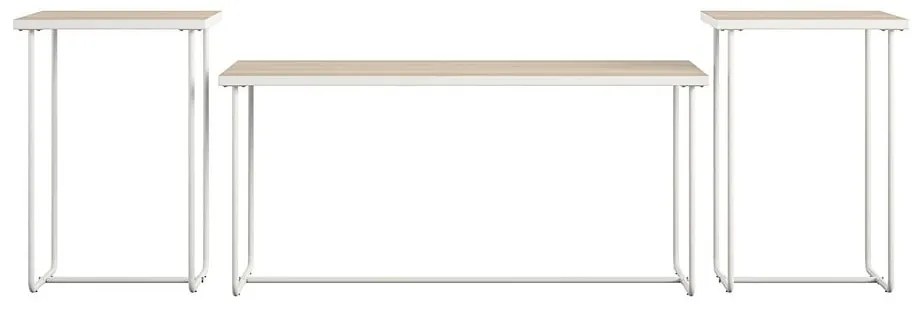 Fehér-natúr színű konzolasztal szett 3 db-os kőrisfa dekoros asztallappal 50x100 cm Dante – Støraa