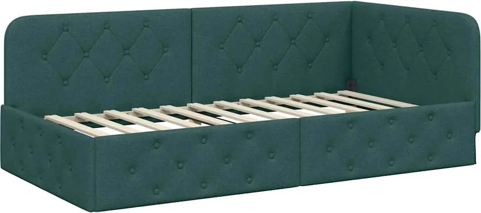 vidaXL Sarokágy keret fejtámlával Sötétzöld 90 x 190 cm szövet
