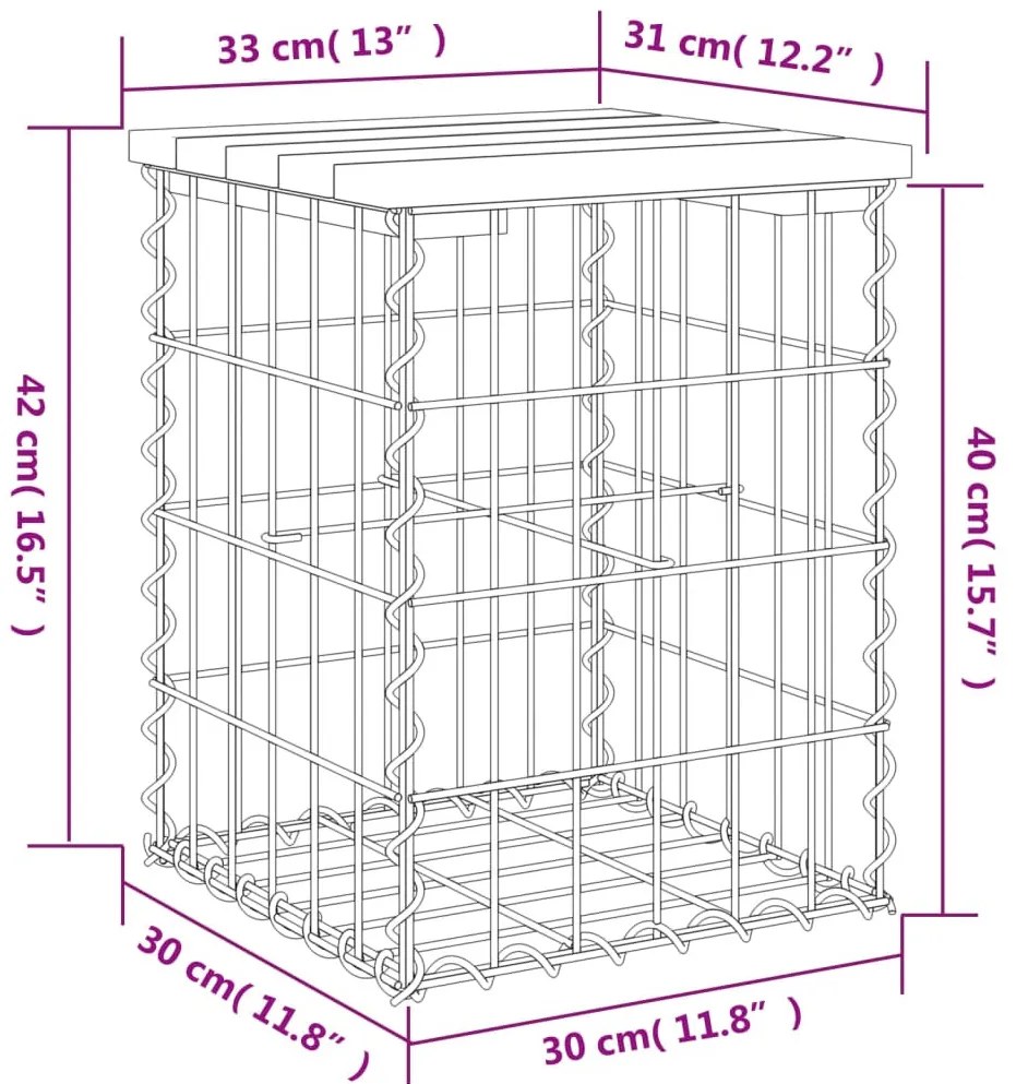 tömör fenyőfa gabion kerti pad 33x31x42 cm