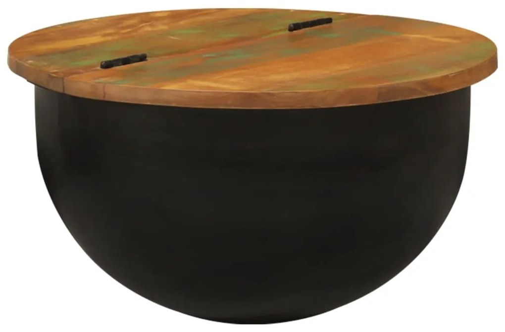 fekete tömör újrahasznosított fa dohányzóasztal 50 x 27 cm