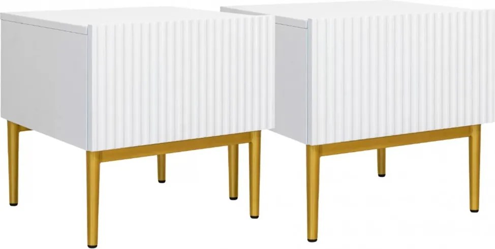 Nicole éjjeliszekrény készlet 2 db-os - fehér matt / arany lábak