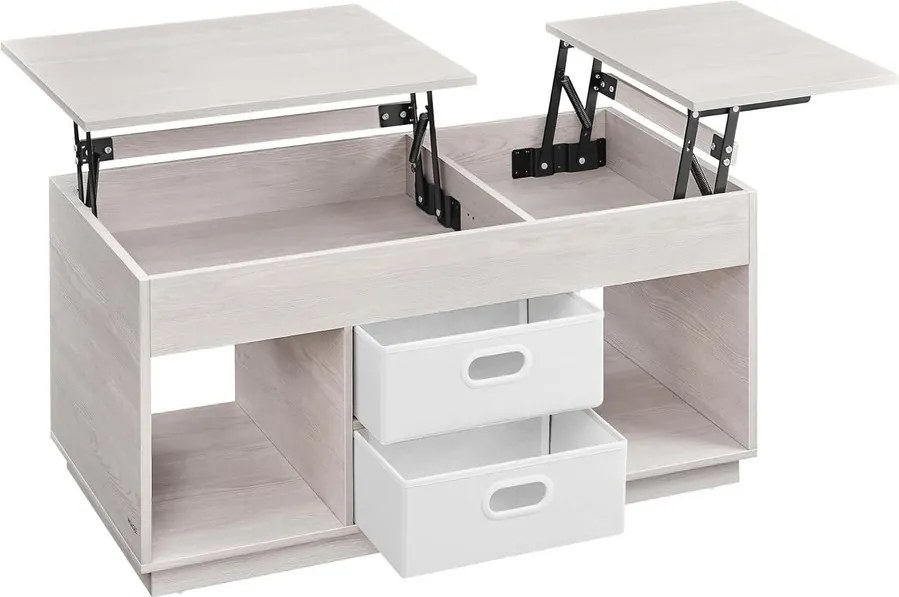 Dohányzóasztal, felemelhető asztallapos dohányzóasztal 2 fiókkal és rejtett rekesszel, bézs
