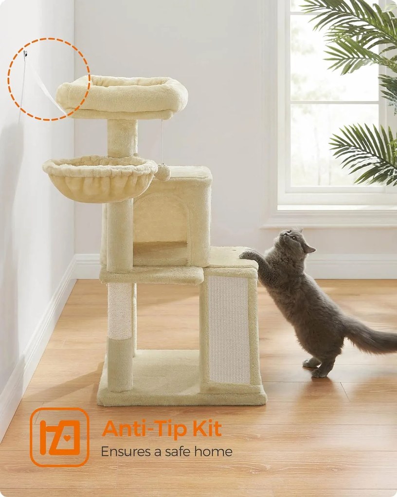 Feandrea macska kaparó, macskatorony nagy fekhellyel, bézs, 96 cm